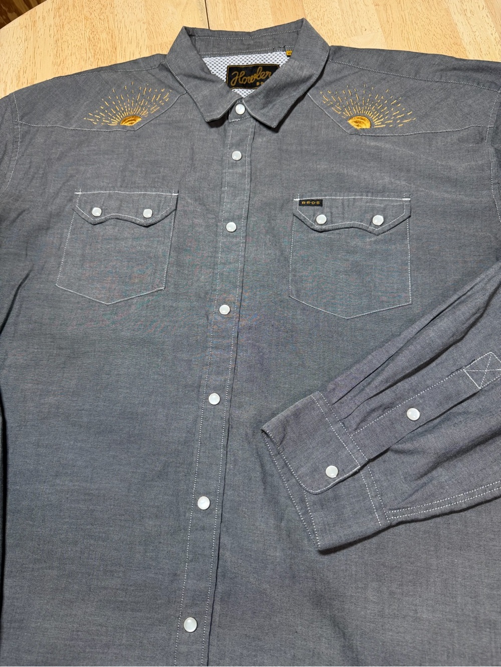Howler Bros Gaucho Shirt Western Crosscut Rising Sun Pearl Snap Embroidery 2XL